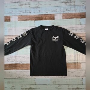 Crooks & Castles Black Long Sleeve Logo Tee with White Sleeve Prints